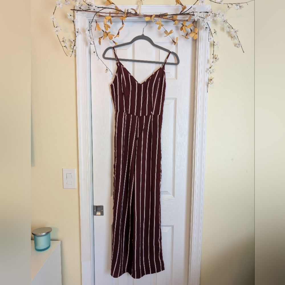 Elegant Burgundy Striped Jumpsuit